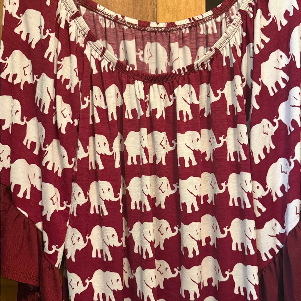 Red and White Elephant Print Blouse
